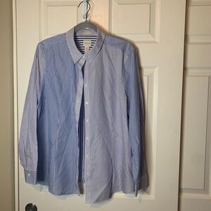 Chico's Variable Blue and White Striped Dress Shirt 100% Cotton Size 3/XL